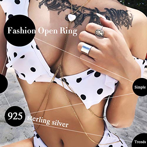 Silvora Anillo Hombre Plata Anillos Anchos 15mm Ajustable Plata de Ley 925 Regalo Novio cumpleaños Aniversario