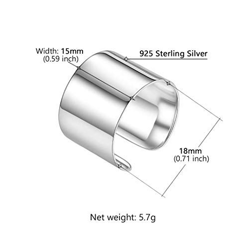 Silvora Anillo Hombre Plata Anillos Anchos 15mm Ajustable Plata de Ley 925 Regalo Novio cumpleaños Aniversario