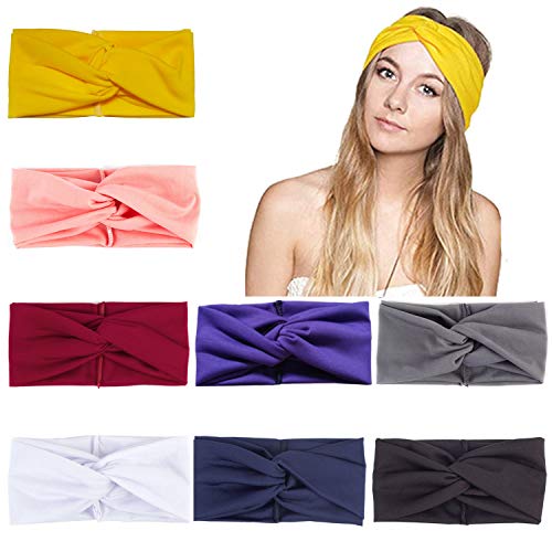 SIMIN 8 pcs Cinta de Pelo Mujer, Venda de Pelo Elástica Turbantes Diademas de Nudo Cinta para Pelo de Algodón Deporte Nudo Banda para Cabello Yoga