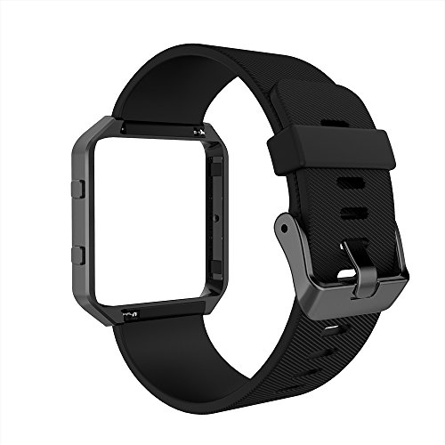 Simpeak Correa Compatible con Fitbit Blaze(5.5-6.7 Pulgadas), Correa de Recambio Silicona Suave Pulseras de Repuesto Banda Compatible con Fitbit Blaze Correa el Marco del Metal del, Negro