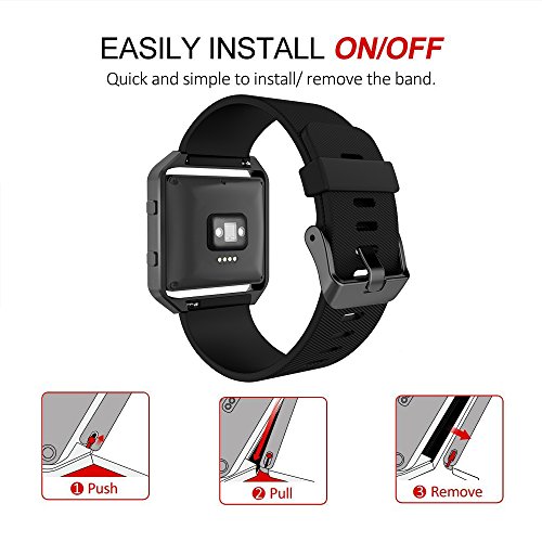 Simpeak Correa Compatible con Fitbit Blaze(5.5-6.7 Pulgadas), Correa de Recambio Silicona Suave Pulseras de Repuesto Banda Compatible con Fitbit Blaze Correa el Marco del Metal del, Negro