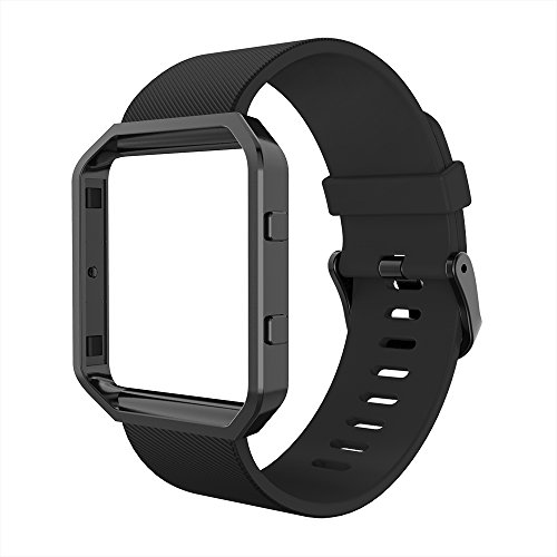 Simpeak Correa Compatible con Fitbit Blaze(5.5-6.7 Pulgadas), Correa de Recambio Silicona Suave Pulseras de Repuesto Banda Compatible con Fitbit Blaze Correa el Marco del Metal del, Negro