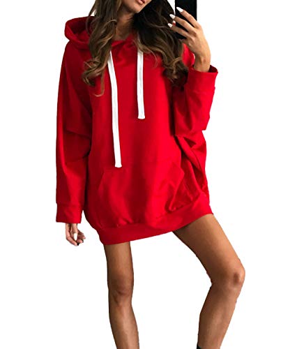 Simple-Fashion Otoño Invierno Mujer Largas Sudaderas Vestido Top Moda Vestido de Suéter Sweatshirt Mini Vestidos de Partido Casual Manga Larga Túnicas Pulóver Jersey con Capucha Jerséis Hoodie