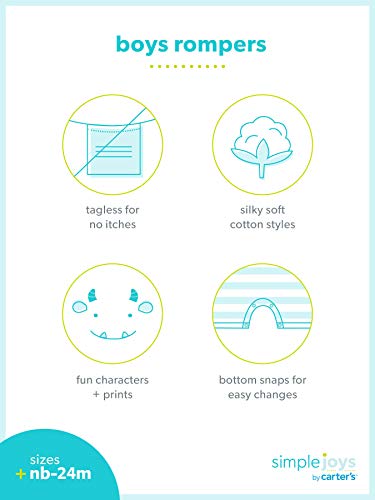 Simple Joys by Carter's Baby Boys paquete de 3 peleles. ,Blue Stripe/Turquoise Dino/Gray Navy ,6-9 Months