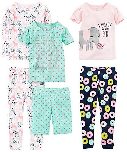 Simple Joys by Carter's - Pijamas enteros - Juego de pijama de algodón de ajuste cómodo de 6 piezas. - para bebé niña multicolor Donuts/Zebra/Dots 7 Years