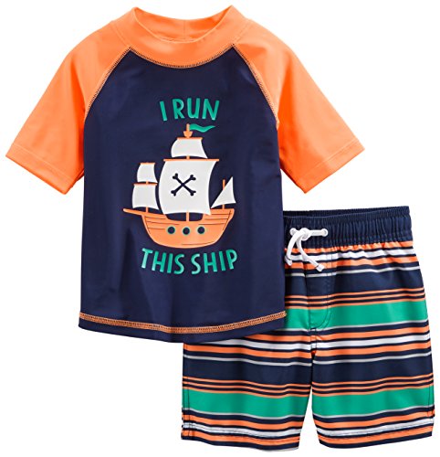 Simple Joys by Carter's traje de baño de 2 piezas para bebés y niños pequeños ,Orange Blue Ship ,4T
