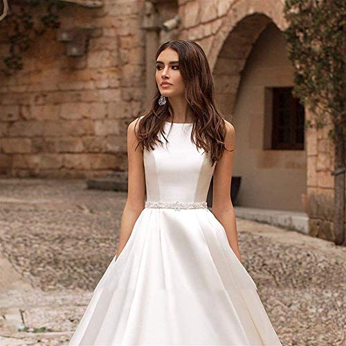 Simplicidad con Estilo Vestido de Novia Ashley Carol Moda O-Cuello Satén Simplicidad con Estilo Vestido de Novia 2019 Vestido de Novia de Lujo con Cuentas en Línea Vestidos de Novia Franceses Simples