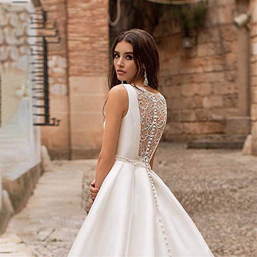 Simplicidad con Estilo Vestido de Novia Ashley Carol Moda O-Cuello Satén Simplicidad con Estilo Vestido de Novia 2019 Vestido de Novia de Lujo con Cuentas en Línea Vestidos de Novia Franceses Simples