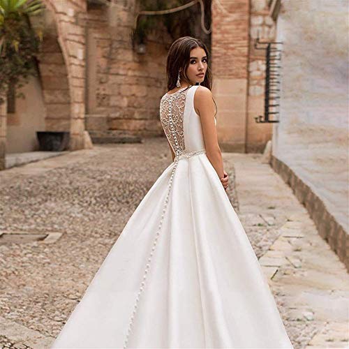 Simplicidad con Estilo Vestido de Novia Ashley Carol Moda O-Cuello Satén Simplicidad con Estilo Vestido de Novia 2019 Vestido de Novia de Lujo con Cuentas en Línea Vestidos de Novia Franceses Simples