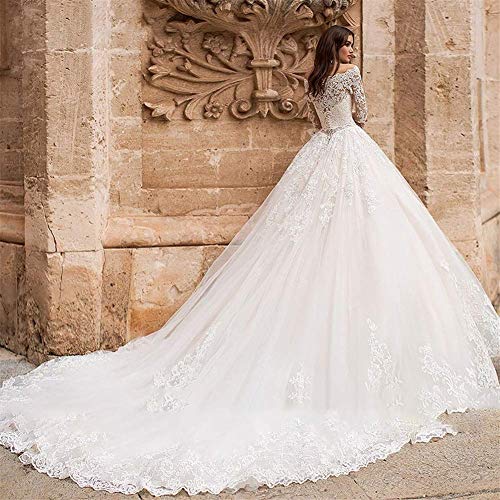 Simplicidad Elegante Vestido de Novia Cuello Barco Manga Larga Encaje de la Boda Princesa Vestido de Novia Trailing Palace Retro Simplicidad Elegante Vestido de Novia Simplicidad Elegante Vestidos de