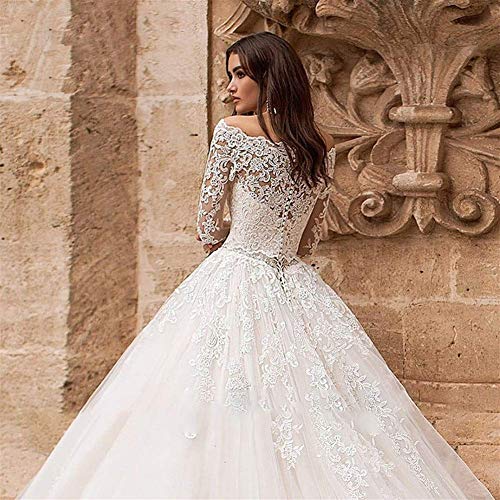 Simplicidad Elegante Vestido de Novia Cuello Barco Manga Larga Encaje de la Boda Princesa Vestido de Novia Trailing Palace Retro Simplicidad Elegante Vestido de Novia Simplicidad Elegante Vestidos de