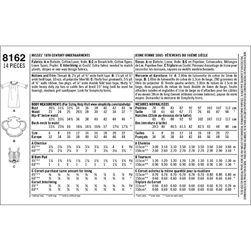 Simplicity Pattern 8162 Misses 'Siglo XVIII Patrones de Costura Ropa Interior, Blanco, tamaño R5