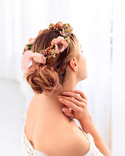 Simsly Boda Moda Rosa Floral Corona Corona Diadema y Flor Accesorios para Novias y Damas de honor FS-081