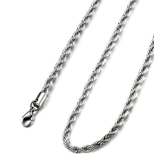 SINLEO Plata Twist Cuerda Cadena de Acero Inoxidable Collar para Hombres Mujeres 2 – 6 mm, 18 – 30 cm