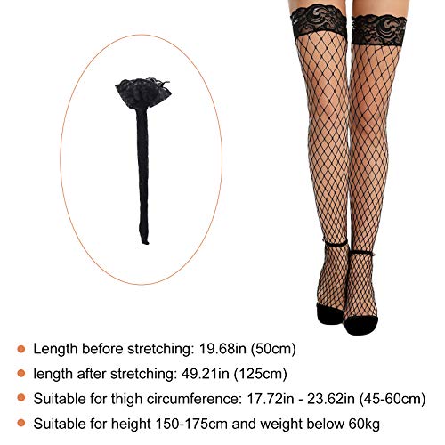 Sirecal 2 Pares de Medias de Red Calcetines Altos de Muslo de Encaje Medias de Encaje de Malla Calcetines Fishnet Un Tamaño Negro y Blanco
