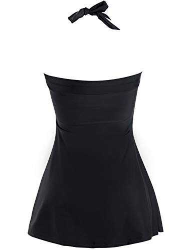 Sixyotie Traje de baño Cuello Una Pieza Monokini con Shorts de Seguridad Mujer Bañador con Falda Tamaño Grande Tankini (Black Flower, EU 44-46(Tag 3XL))