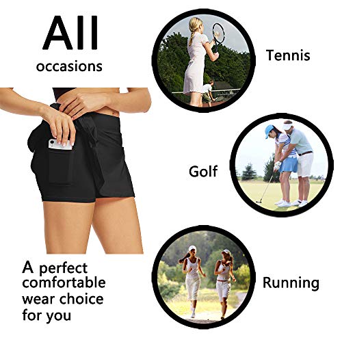 siyecaoo Falda Pantalón Deportiva de Tenis para Mujer Cintura Alta Falda para Correr Secado rápido Yoga Corto con Bolsillos Niñas Faldas Negro L