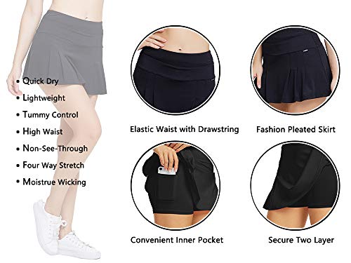 siyecaoo Falda Pantalón Deportiva de Tenis para Mujer Cintura Alta Falda para Correr Secado rápido Yoga Corto con Bolsillos Niñas Faldas Negro L