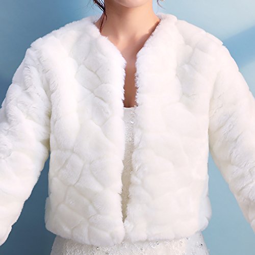 SK Studio Mujer Bolero con Mangas de Pelo Marfil Chal Fiesta Estola Invierno Capa para Bodas Novia