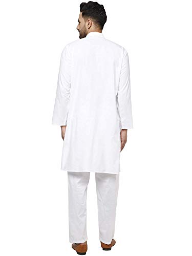 SKAVIJ Algodón Kurta Pijama (Camisa Larga y Pantalón) para Hombre (Blanco, x-Large)
