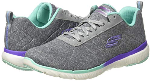 Skechers Flex Appeal 3.0, Zapatillas Mujer, Gris (Gray Mesh/Purple & Green Trim Gymt), 37 EU