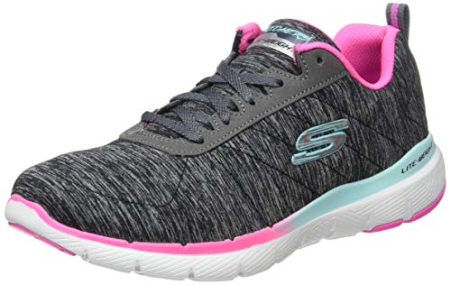 Skechers Flex Appeal 3.0, Zapatillas Mujer, Negro (Black Mesh/Pink & Blue Trim Bkmt), 37 EU