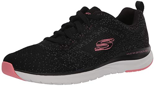 Skechers Ultra Groove, Zapatillas Mujer, Negro (Black Knit Mesh/Pink Trim Bkpk), 37 EU