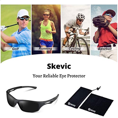 Skevic Gafas Ciclismo Hombre y Mujer - Gafas de Sol Deportivas Polarizadas TR90 ideales para Ciclismo, Running, Deporte, Bicicleta de Montaña, Pesca, Bici, Esquí, Golf, MTB etc. Protección 100% UV400