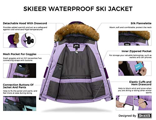 Skieer Chaqueta de Esquí Impermeable para Mujer Chaquetas de Snowboard Deportiva a Prueba de Viento Abrigo de Nieve Invierno Cálido Mujer Púrpura X-Large