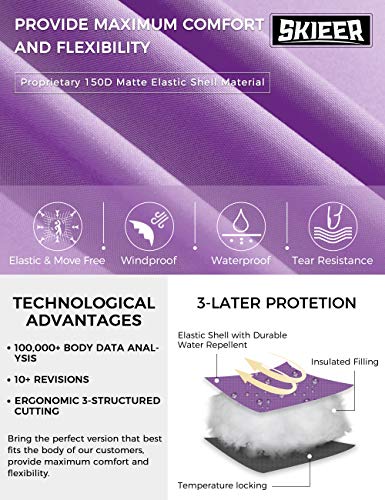 Skieer Chaqueta de Esquí Impermeable para Mujer Chaquetas de Snowboard Deportiva a Prueba de Viento Abrigo de Nieve Invierno Cálido Mujer Púrpura X-Large