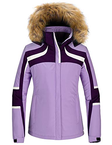 Skieer Chaqueta de Esquí Impermeable para Mujer Chaquetas de Snowboard Deportiva a Prueba de Viento Abrigo de Nieve Invierno Cálido Mujer Púrpura X-Large