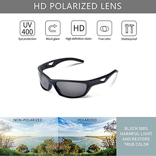 SKILEC Gafas de Sol Hombre Mujer Polarizadas TR90 - Gafas Running, Gafas Ciclismo Hombre Ideales para Deporte, Pesca, MTB, Golf, Bicicleta, etc. Gafas de Sol Deportivas Protección 100% UV400 (Negro)
