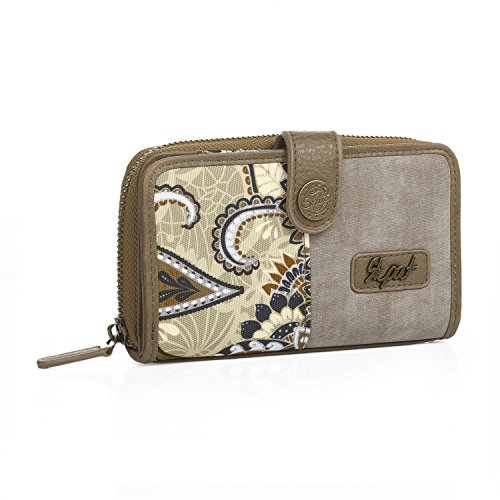 SKPAT - Billetero de Mujer Mediano. Cartera Tarjetero. Tarjetas Documentación Billetes y Monedas. Lona Estampada. Práctica Cómoda y de Calidad. 92116, Color Marron