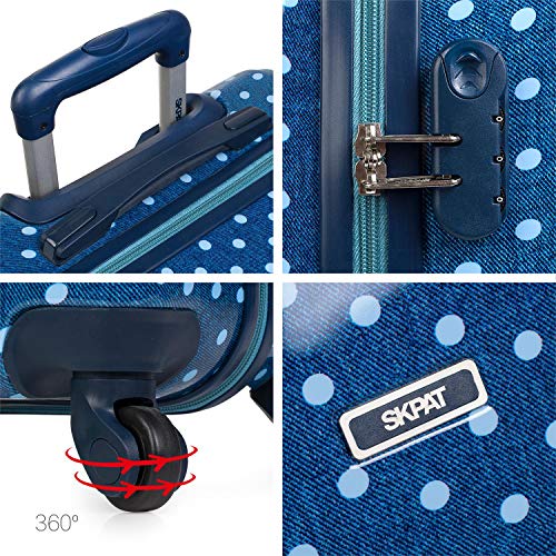 SKPAT - Maleta Infantil de Viaje Trolley 65 cm Mediana policarbonato Estampado Lunares. rígida cómoda y Ligera. 4 Ruedas. candado. Calidad Marca y diseño. 66460, Color Tejano