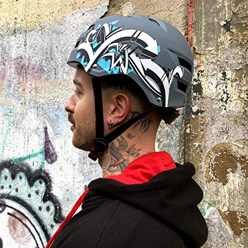 SkullCap® Casco de Skate y BMX - Bicicleta Y Scooter Eléctrico, Diseño: Graffiti, Talla: L (58-61 cm)