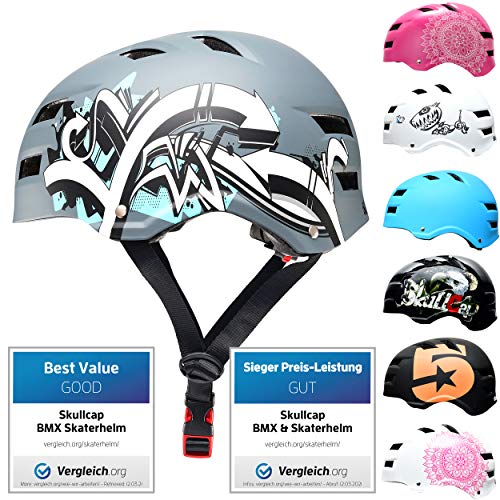 SkullCap® Casco de Skate y BMX - Bicicleta Y Scooter Eléctrico, Diseño: Graffiti, Talla: L (58-61 cm)