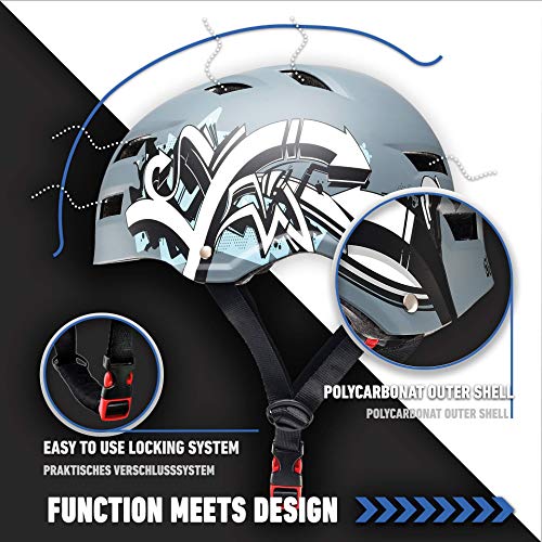 SkullCap® Casco de Skate y BMX - Bicicleta Y Scooter Eléctrico, Diseño: Graffiti, Talla: L (58-61 cm)