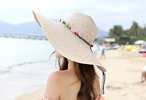 Skyeye Playa Dulce al Aire Libre para la Playa Sombrero para el Sol Gran cráneo Plano a lo Largo de sólida Visera Plegable Sombrero de Paja Visera de Verano