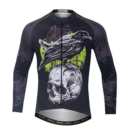 SKYSPER Ciclismo Maillot Hombres Jersey + Pantalones Largos Culote Mangas Largas de Ciclismo Conjunto de Ropa Maillot Entretiempo para Deportes al Aire Libre Ciclo Bicicleta