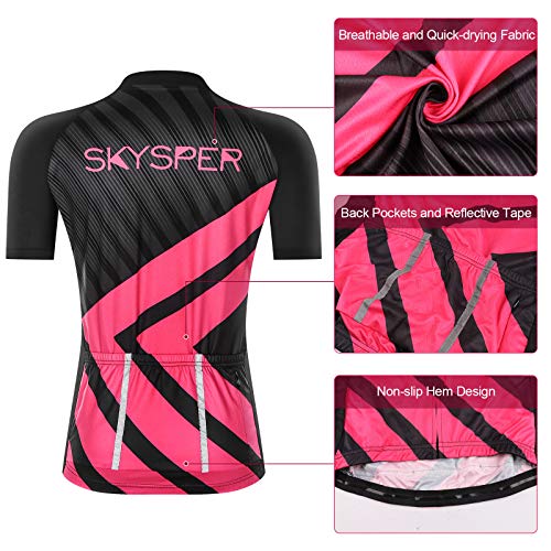 SKYSPER Ciclismo Maillot Mujer Jersey Pantalones Cortos Culote Mangas Cortas de Ciclismo Conjunto de Ropa Maillot Transpirable para Deportes al Aire Libre Ciclo Bicicleta
