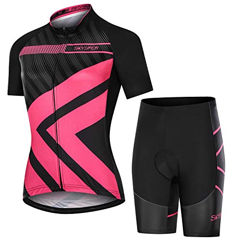 SKYSPER Ciclismo Maillot Mujer Jersey Pantalones Cortos Culote Mangas Cortas de Ciclismo Conjunto de Ropa Maillot Transpirable para Deportes al Aire Libre Ciclo Bicicleta