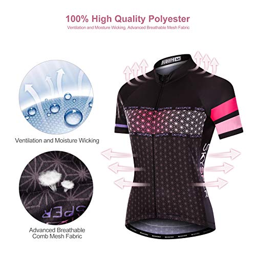 SKYSPER Ciclismo Maillot Mujer Jersey Pantalones Cortos Culote Mangas Cortas de Ciclismo Conjunto de Ropa Maillot Transpirable para Deportes al Aire Libre Ciclo Bicicleta