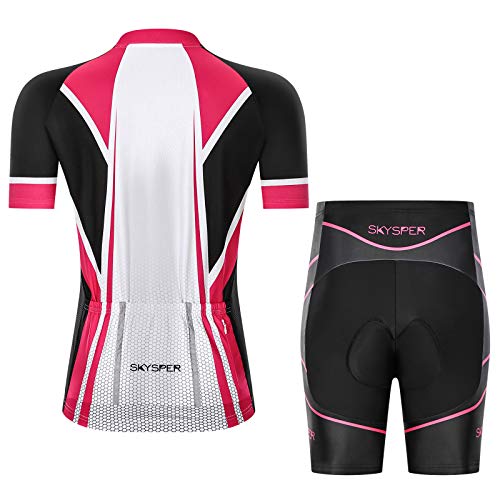 SKYSPER Ciclismo Maillot Mujer Jersey Pantalones Cortos Culote Mangas Cortas de Ciclismo Conjunto de Ropa Maillot Transpirable para Deportes al Aire Libre Ciclo Bicicleta