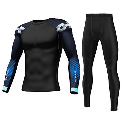 SKYSPER Ropa Interior Térmica Hombre Conjuntos Térmicos Camiseta Térmica Manga Larga Pantalones Largos de Compresión Hombre Deportes Termo Invierno Otoño para Running Esquí Montaña Ciclismo Fitness
