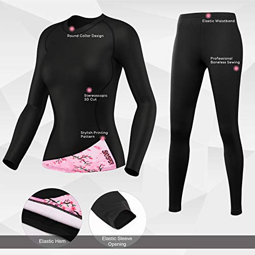 SKYSPER Ropa Interior Térmica Mujer Conjuntos Térmicos Camiseta Térmica Manga Larga Pantalones Largos de Compresión Mujer Deportes Termo Invierno Otoño para Running Esquí Montaña Ciclismo Fitness