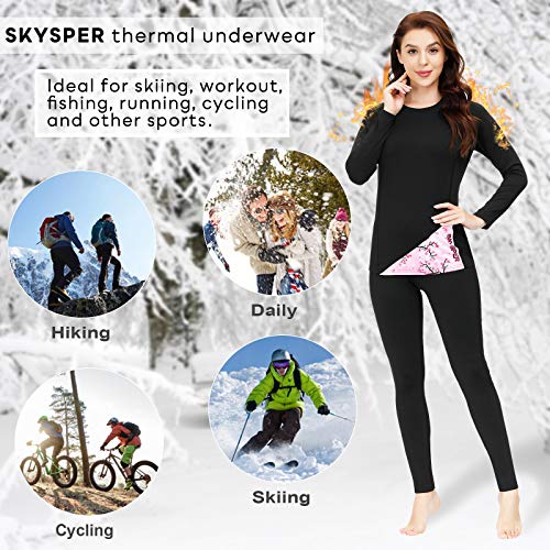 SKYSPER Ropa Interior Térmica Mujer Conjuntos Térmicos Camiseta Térmica Manga Larga Pantalones Largos de Compresión Mujer Deportes Termo Invierno Otoño para Running Esquí Montaña Ciclismo Fitness