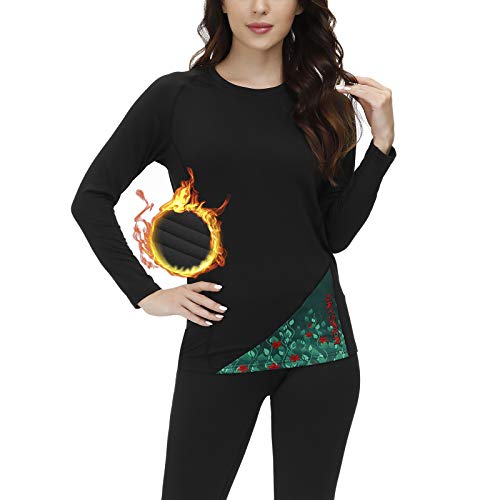 SKYSPER Ropa Interior Térmica Mujer Conjuntos Térmicos Camiseta Térmica Manga Larga Pantalones Largos de Compresión Mujer Deportes Termo Invierno Otoño para Running Esquí Montaña Ciclismo Fitness
