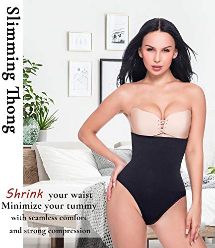 SLIMBELLE Tanga Faja Braga Reductora para Mujer Vientre Plano Braguitas Modeladora Cintura Alta-Negro-S