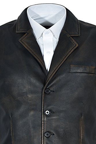 Smart Range Chaleco Negro Envejecido 1349 de los Hombres del Vintage Chaleco Elegante afligido 100% del Cuero Real del 100% (L)
