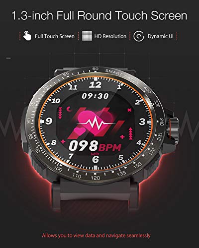 Smartwatch, BlitzWolf Reloj Inteligente IP68 Impermeable HD Pantalla Táctil Completa de 1.3 Pulgadas, Pulsera Actividad con Pulsómetro, Podómetro, Monitor de Sueño, Reloj Deportivo Hombre Mujer(Negro)